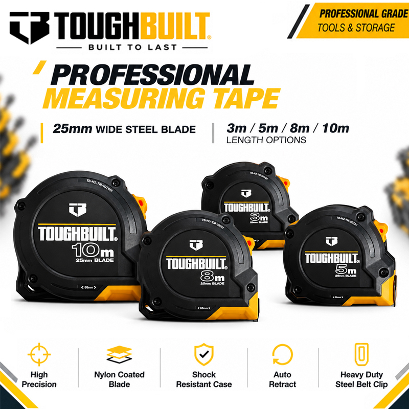 Stanley Tape 25Ft - ตลับเมตรเหล็ก TOUGHBUILT รุ่น 3 เมตร/5 เมตร/8